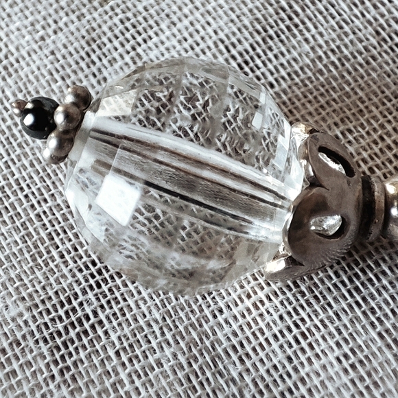 Vintage Rosary Clear Oval Faceted Glass Threaded Chain Silver Tone Necklace - Picture 7 of 9